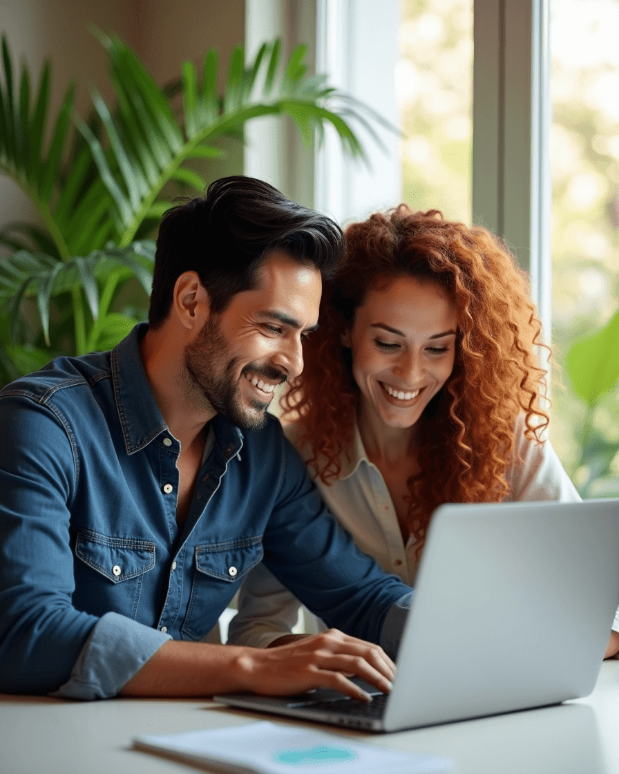 Dueños de negocio latinos revisando su dashboard de ads