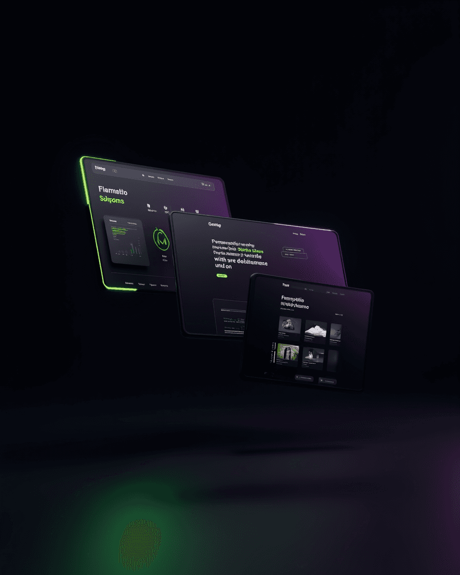 Stack of browser mockups showing shipped KOAI sites