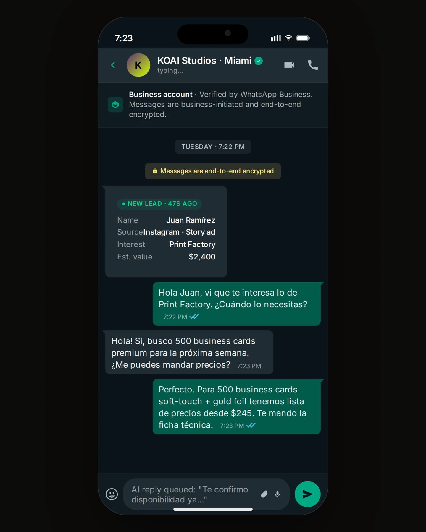 60 seconds · automatic WhatsApp notification
